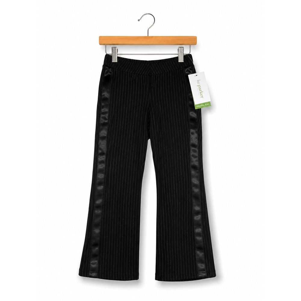 KC Parker Girls Pants Size 4 Black Woven Tuxedo Style Metallic Silver Stripe NEW